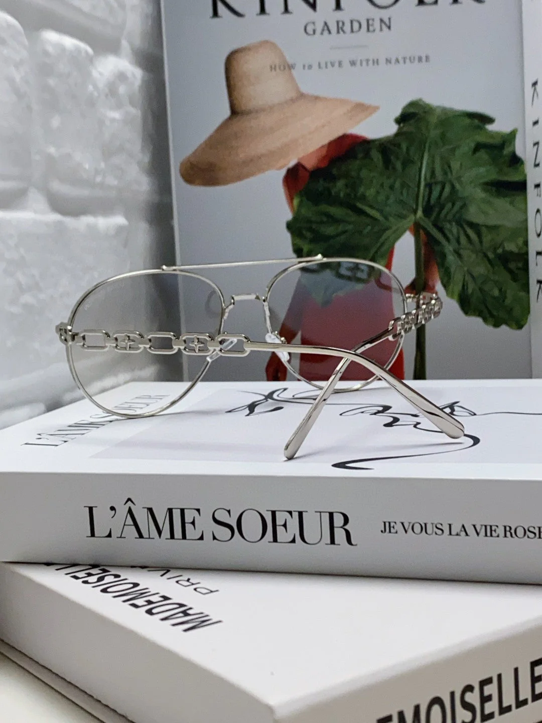 CHAIN PILOT SUNGLASS 581379 IN SILVER METAL LIGHT GREY SMOKE LENSES
