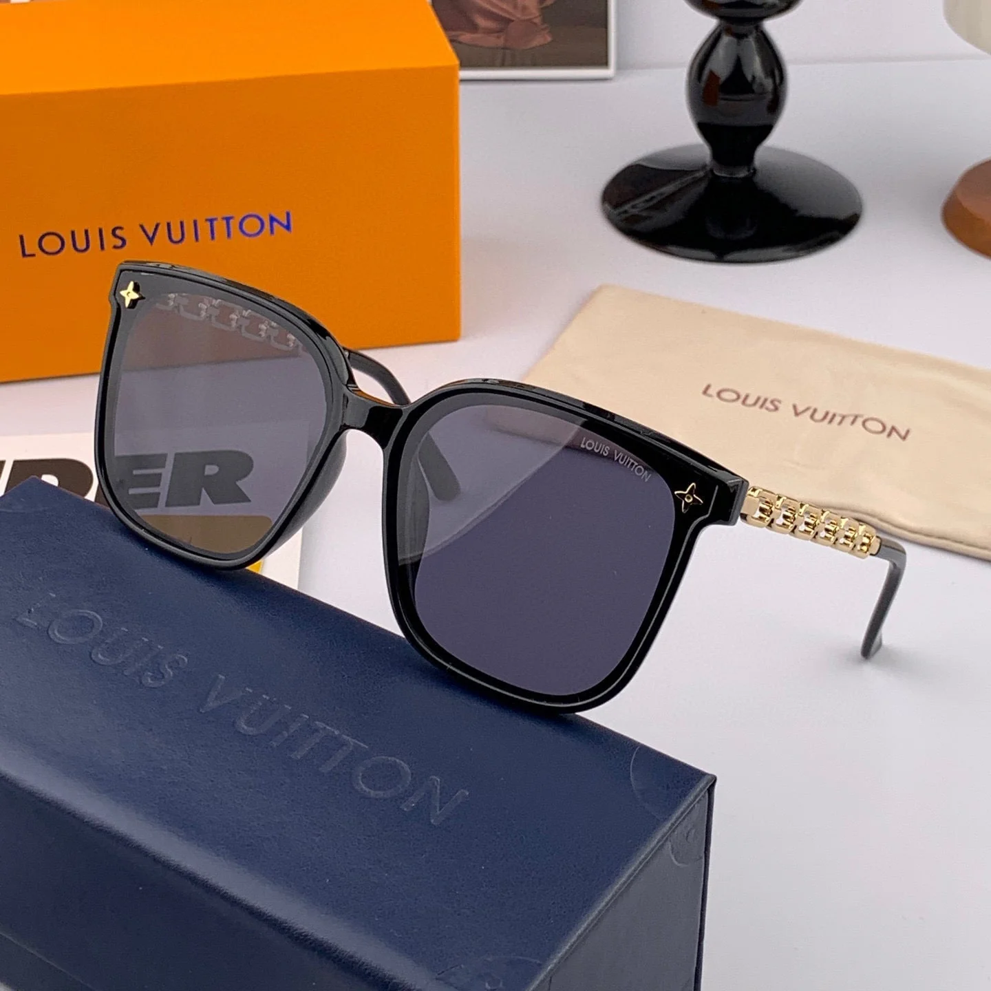 CHAIN SQUARE SUNGLASSES L8233 IN ACETATE