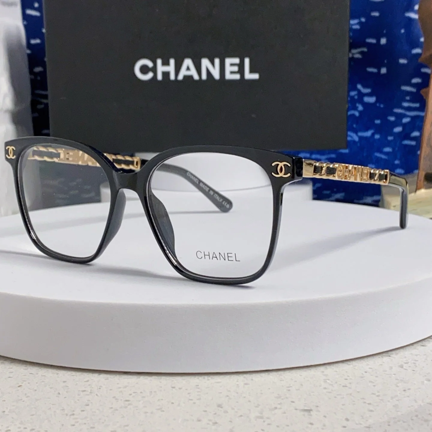 SQUARE SUNGLASSES 632030 IN BLACK ACETATE CLEAR LENSES