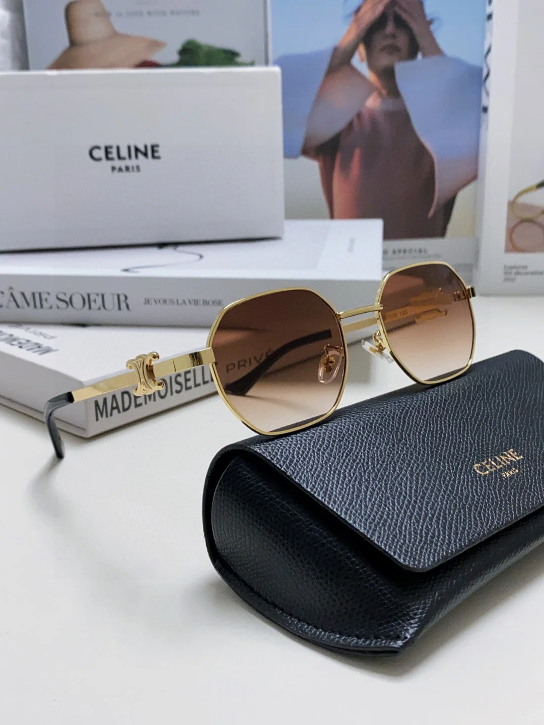 TRIOMPHE SUNGLASS 497822 IN GOLD METAL BROWN SMOKE LENSES