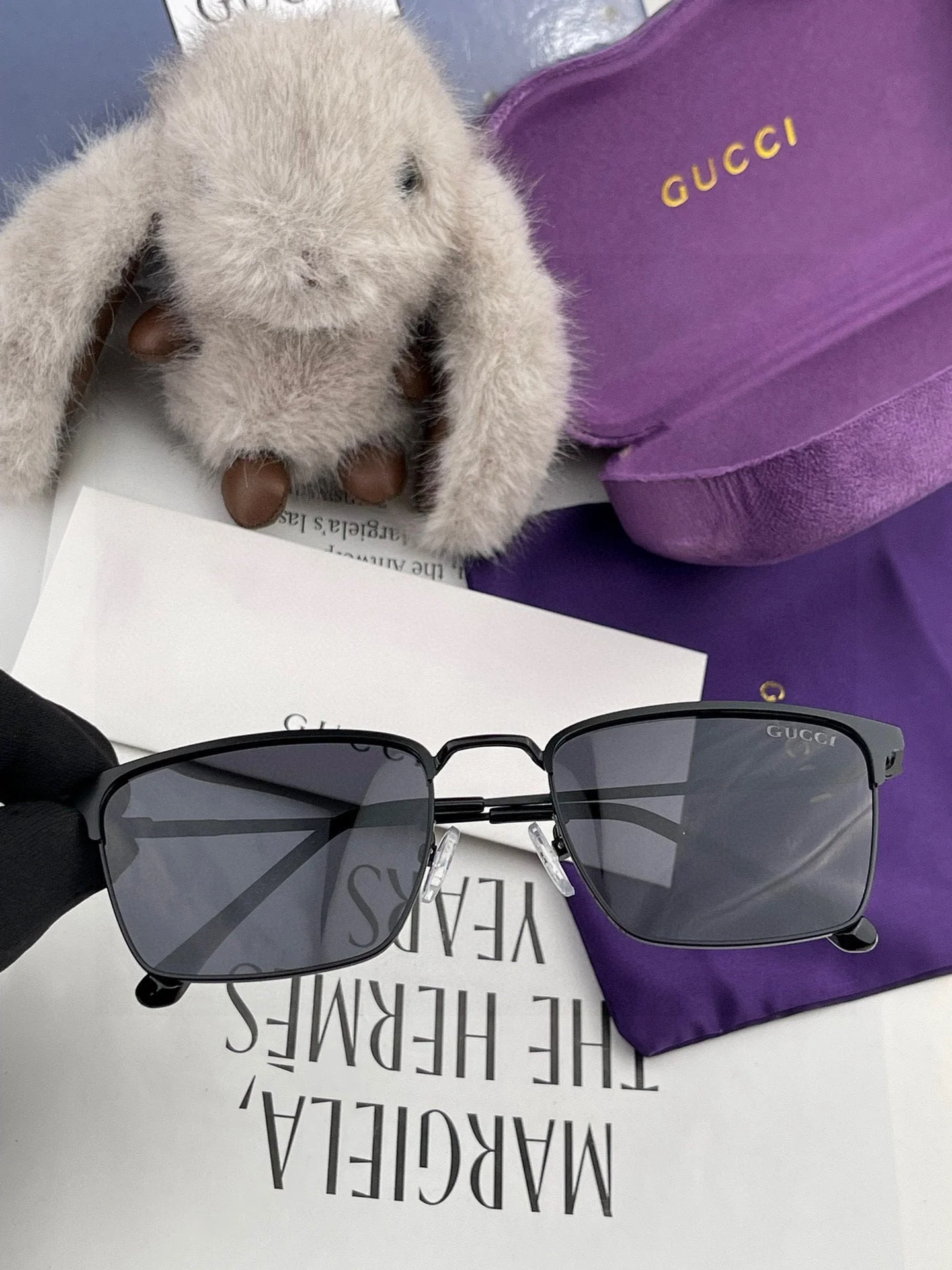 RECTANGULAR FRAME SUNGLASSES G3370 IN ACETATE AND METAL