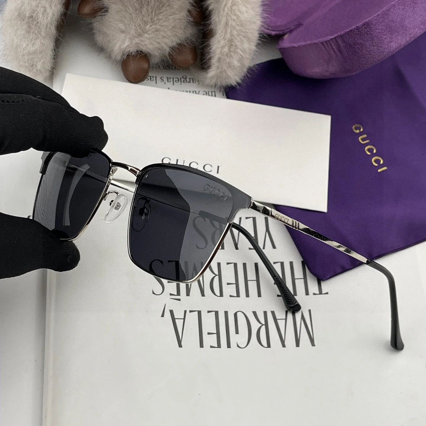RECTANGULAR FRAME SUNGLASSES G3370 IN ACETATE AND METAL
