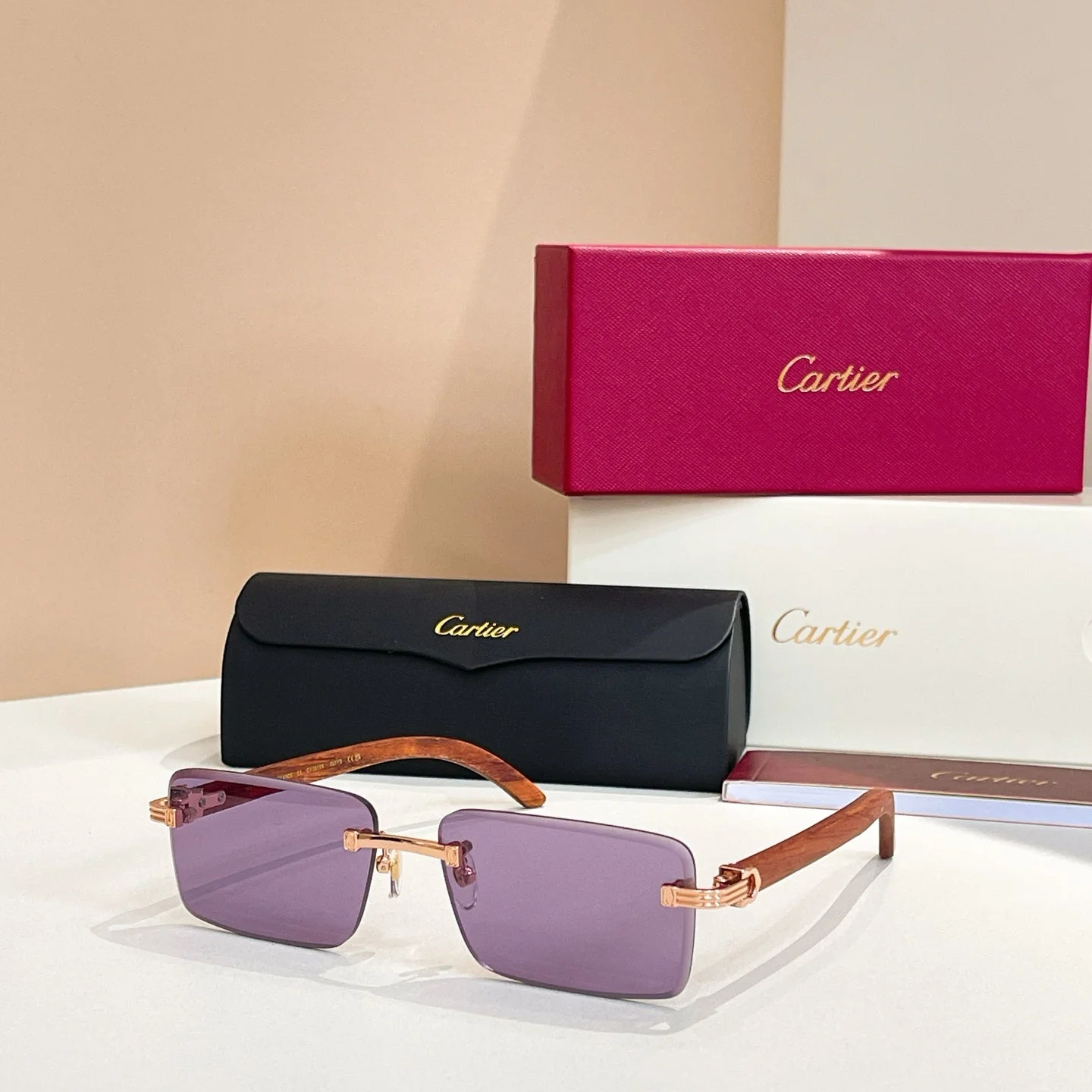 C DE RIMLESS RECTANGULAR FRAME SUNGLASSES CT0619S IN METAL AND WOODEN