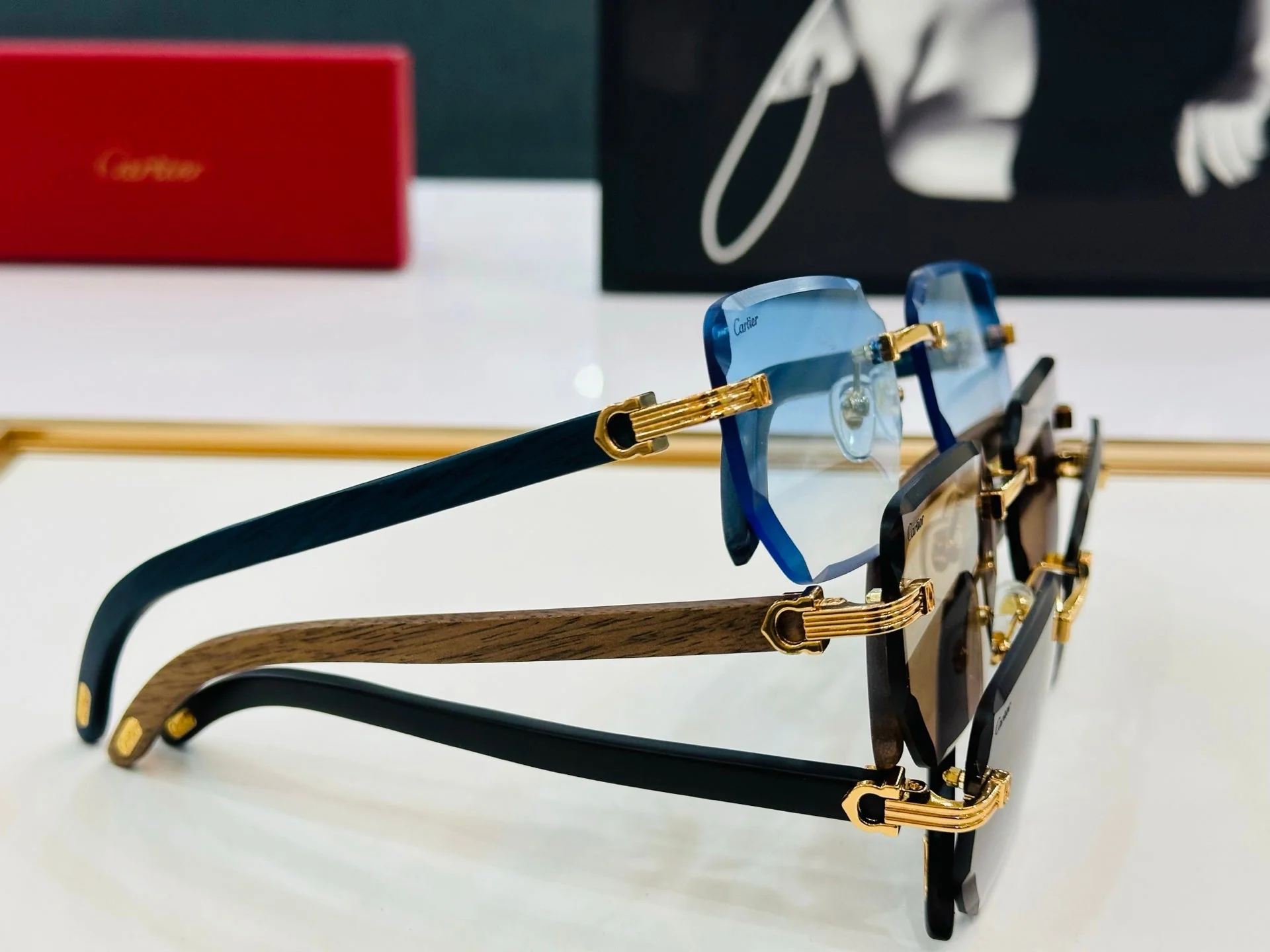 PREMIÈRE RECTANGULAR FRAME SUNGLASSES CT0620S IN METAL AND WOODEN