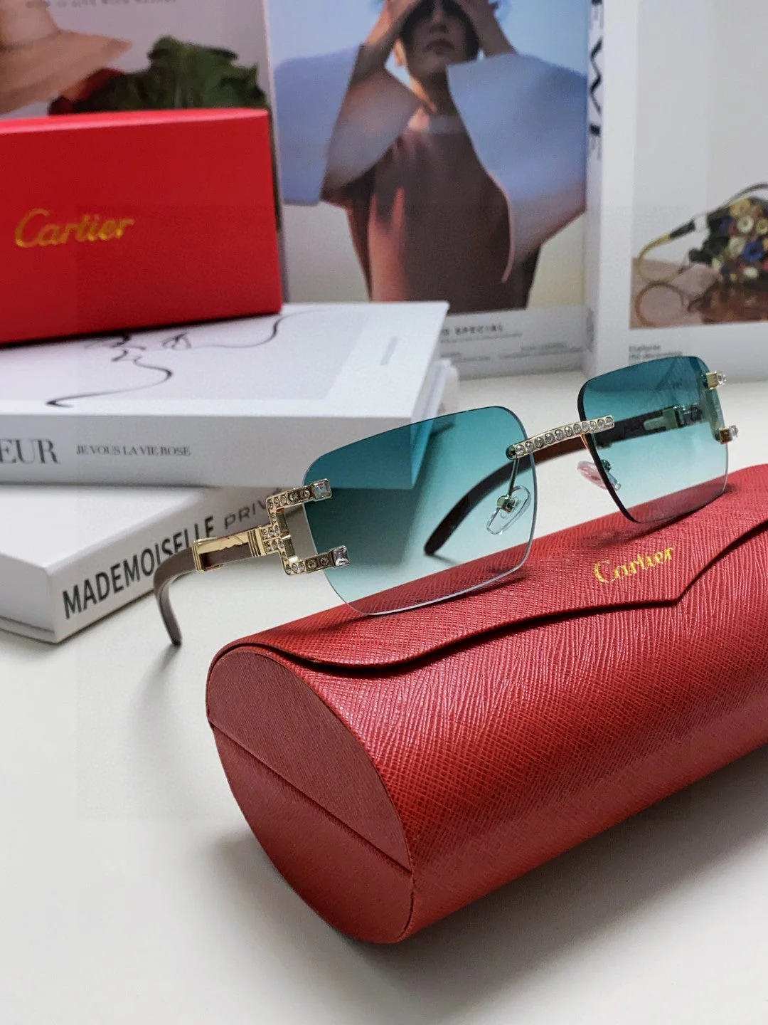 CRYSTAL STUDDED C DE RECTANGULAR FRAME SUNGLASSES 533159 IN METAL