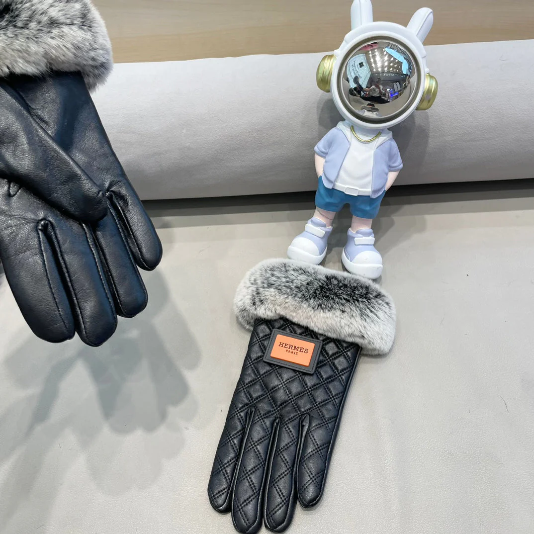 GLOVES IN BLACK DEERSKIN WITH RABBIT FUR LINING 427385