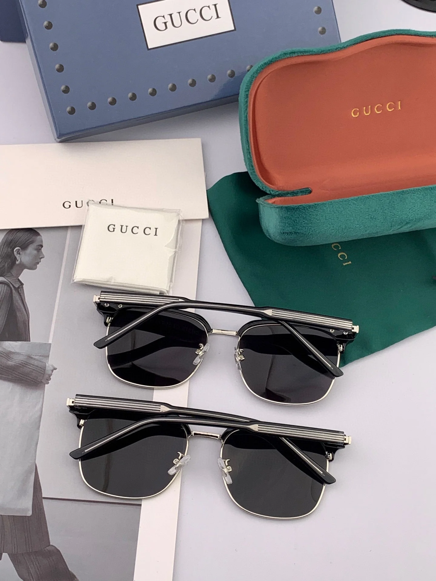 SQUARE METAL AND ACETATE SUNGLASSES G5637