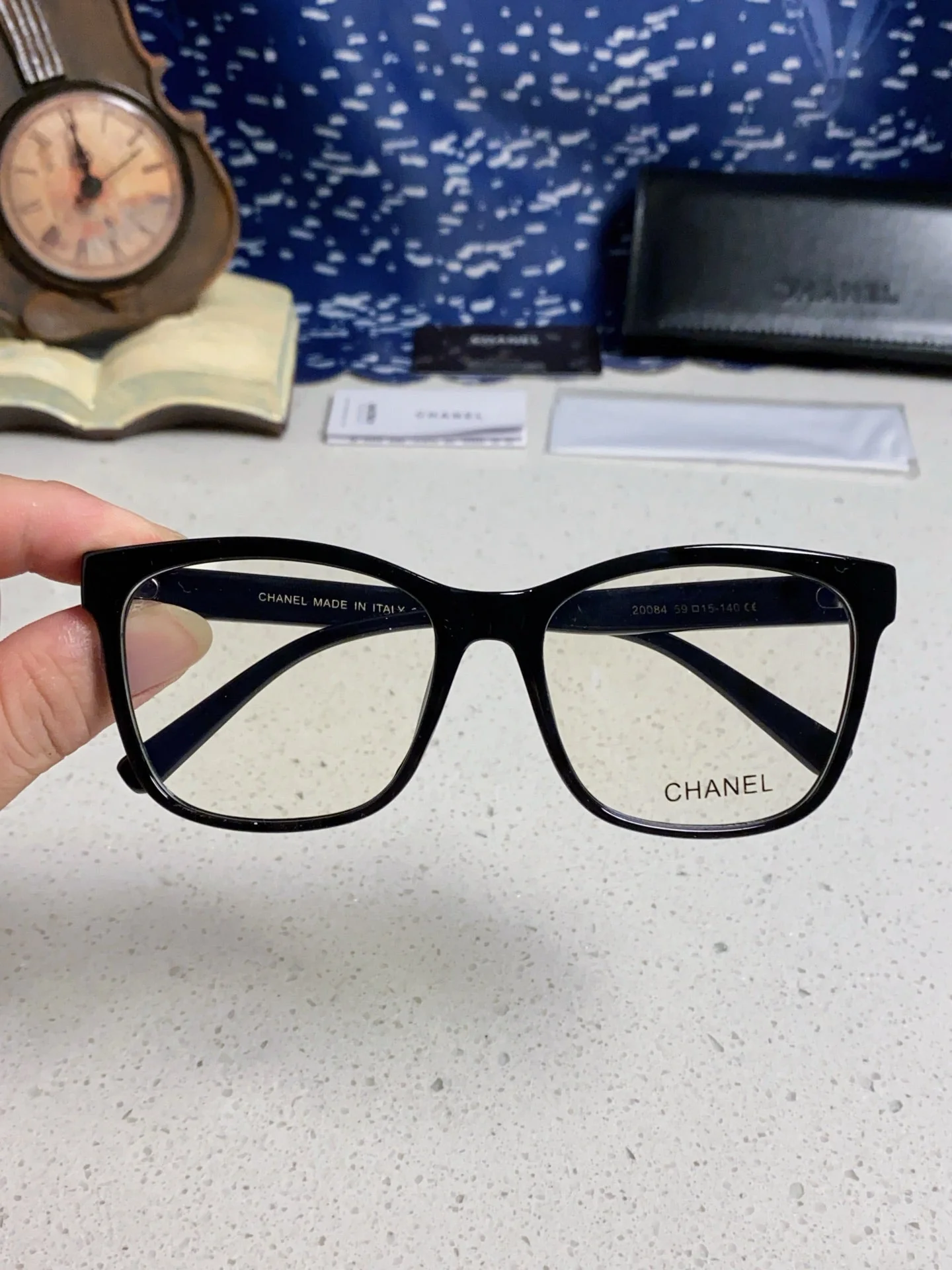 SQUARE SUNGLASSES 3392 IN BLACK ACETATE CLEAR LENSES