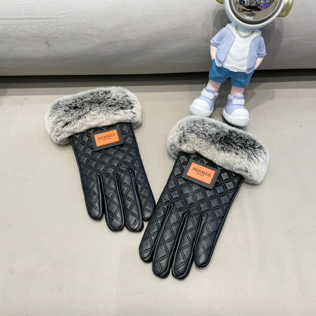GLOVES IN BLACK DEERSKIN WITH RABBIT FUR LINING 427385