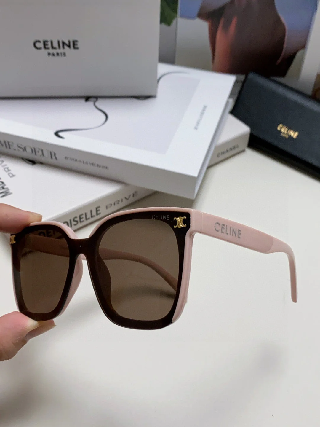 TRIOMPHE SUNGLASSES 552774 IN BABY PINK ACETATE TEXT LOGO