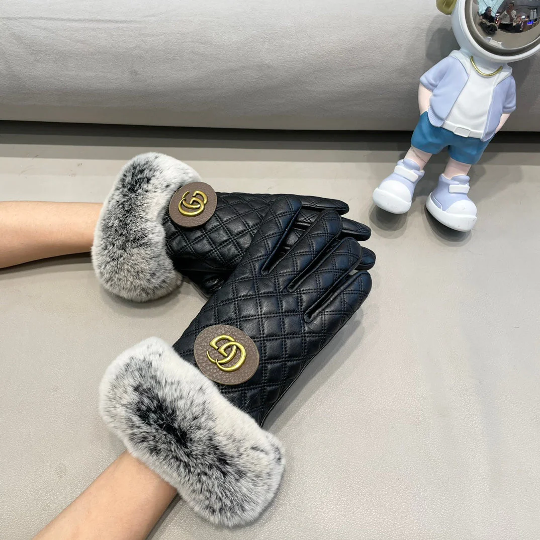 TOUCHSCREEN GLOVES IN BLACK LAMBSKIN AND RABBIT FUR 429210