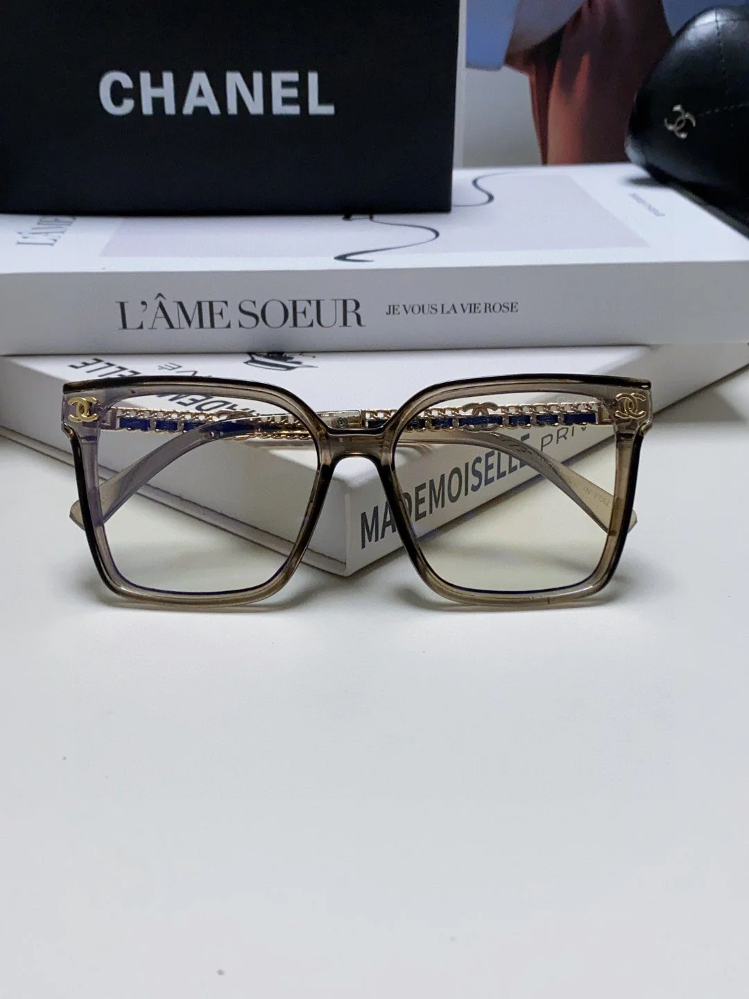 SQUARE SUNGLASSES 632881 IN GRAY CLEAR ACETATE