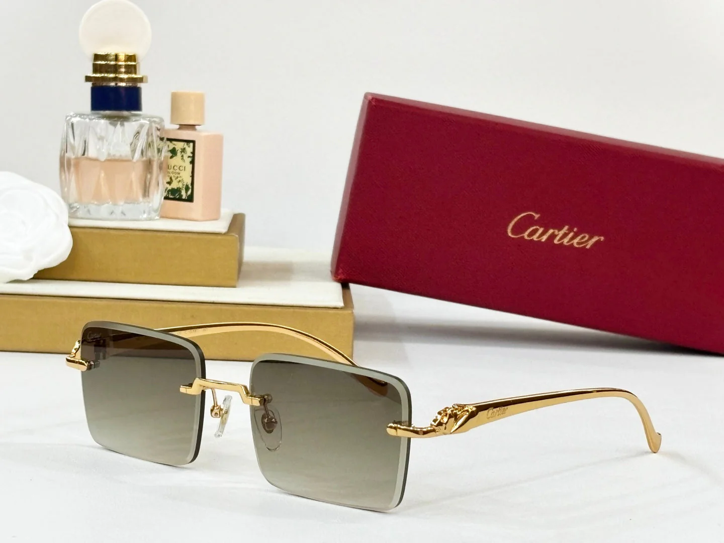 PANTHÈRE RIMLESS SQUARE FRAME SUNGLASSES 564103 IN METAL