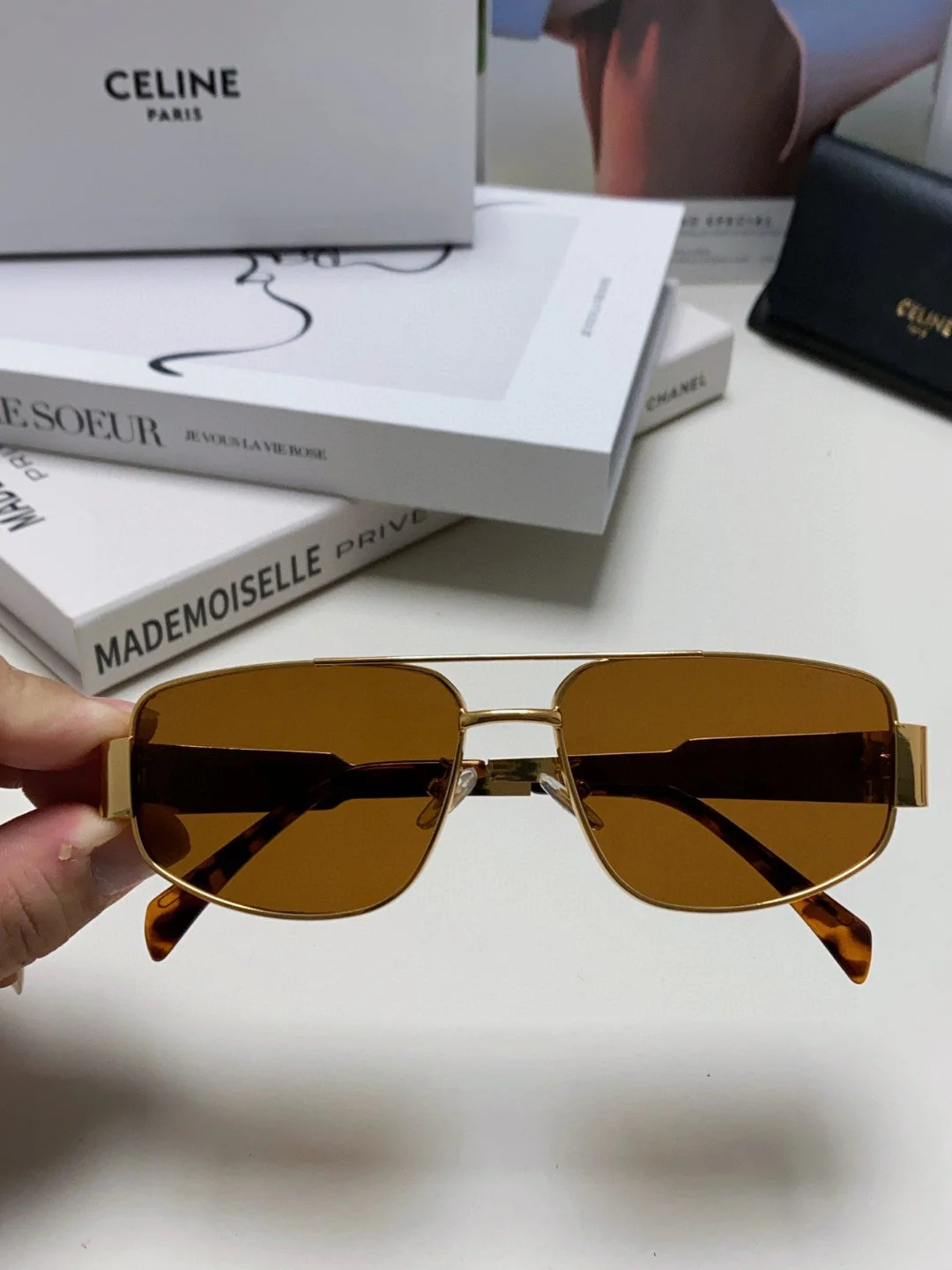 TRIOMPHE SUNGLASS 512998 IN GOLD METAL BROWN LENSES