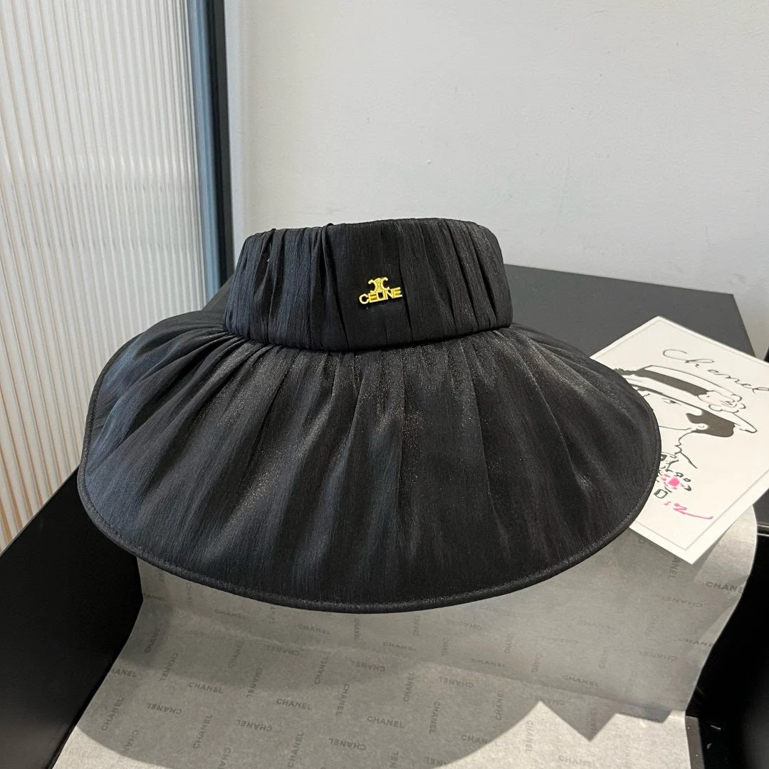WIDE BRIM HALF HEAD HAT MODEL 650342 IN BLACK PLEATED SATIN