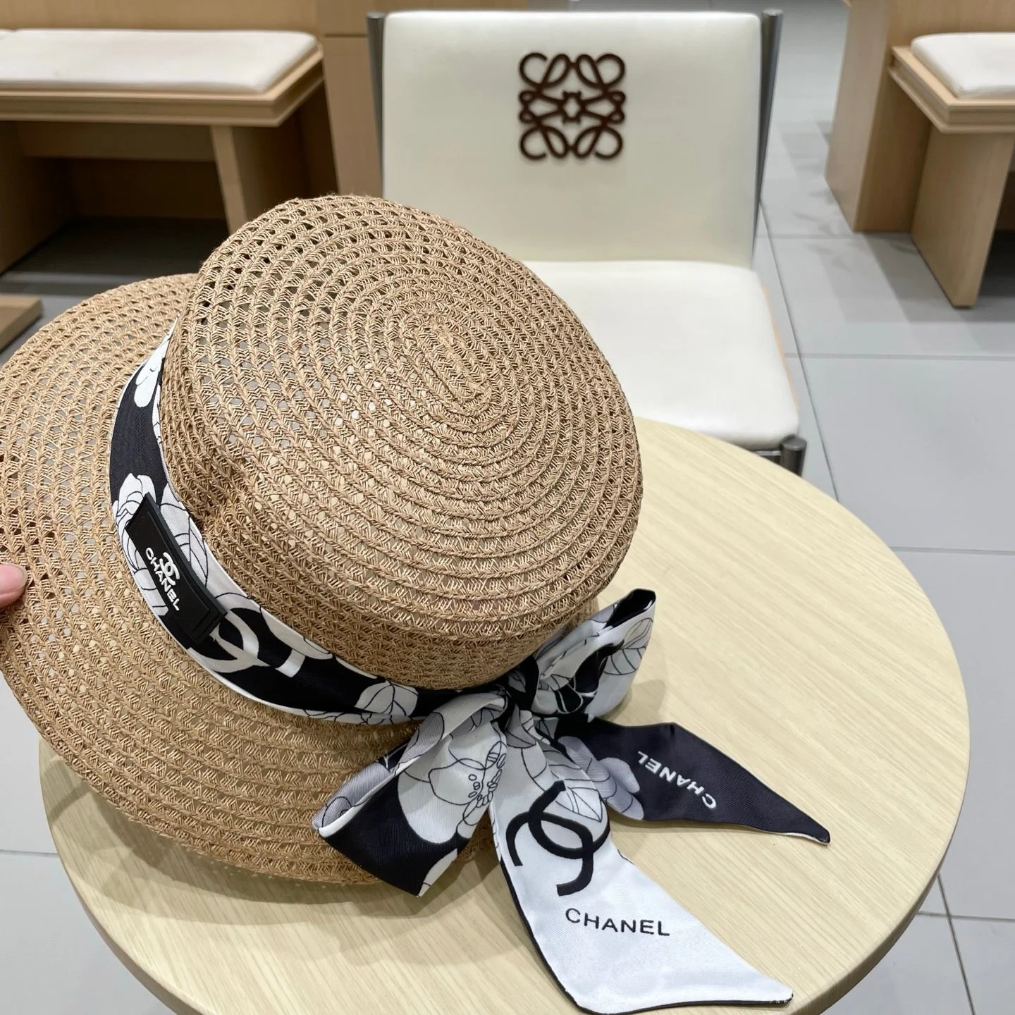 NATURAL STRAW BUCKET HAT WITH RIBBON 672771