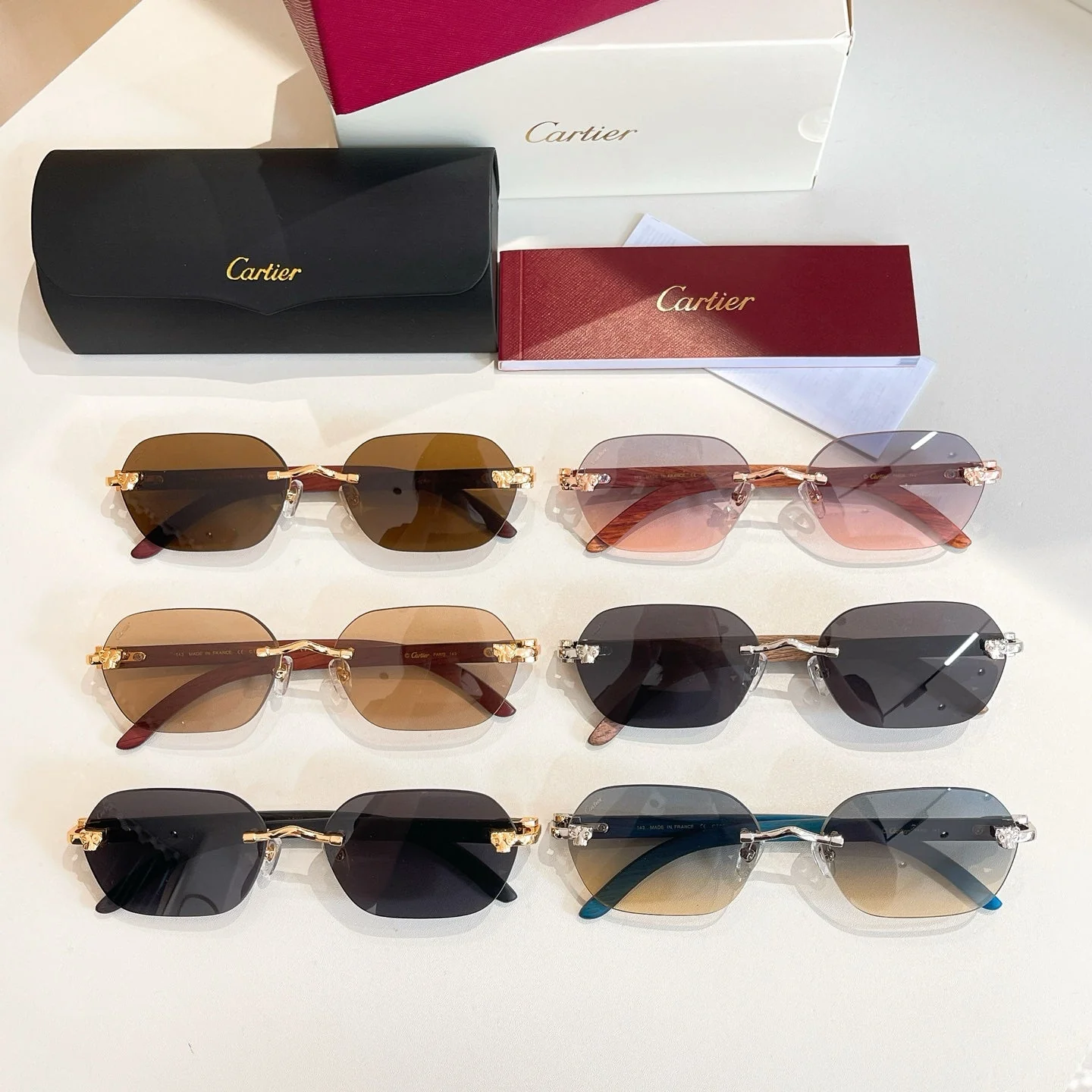 C DE RIMLESS GEOMETRIC FRAME SUNGLASSES 579510 IN METAL AND WOODEN