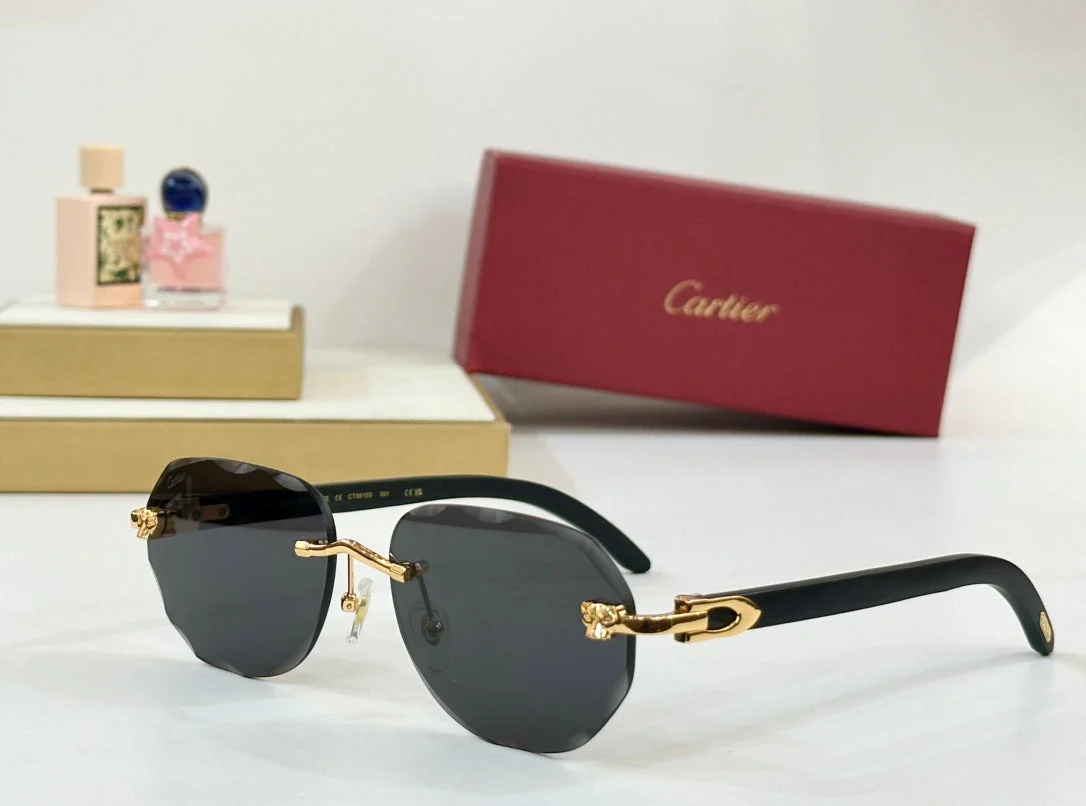 C DE RIMLESS GEOMETRIC FRAME SUNGLASSES 547386 IN METAL AND WOODEN