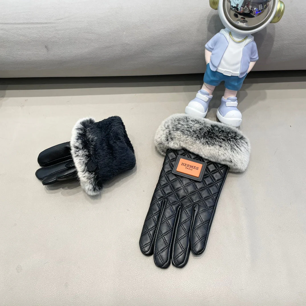 GLOVES IN BLACK DEERSKIN WITH RABBIT FUR LINING 427385