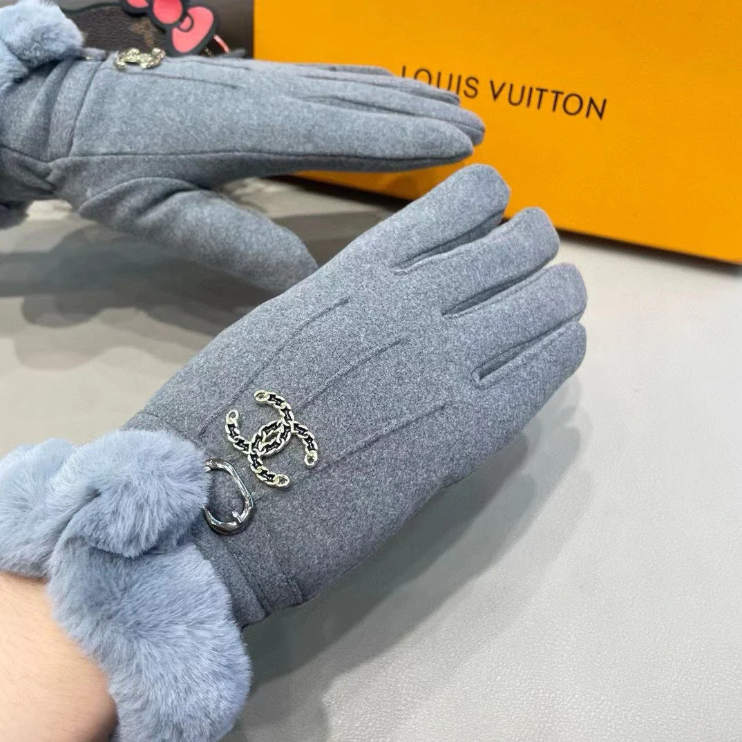 GLOVES IN SHARK GRAY WOOL WITH RABBIT FUR 458522