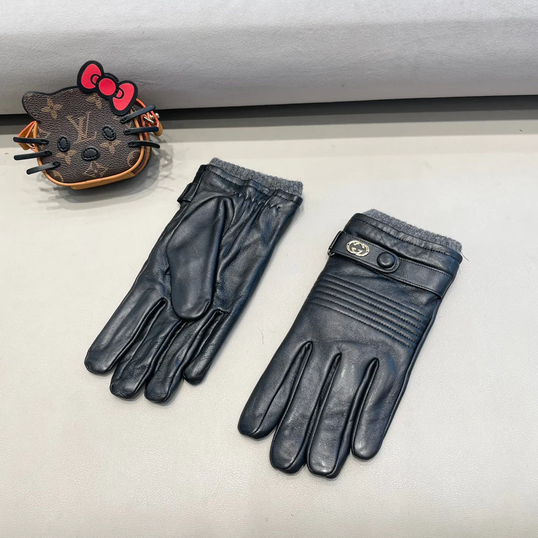 TOUCHSCREEN GLOVES IN BLACK LAMBSKIN MIX WOOL 327782