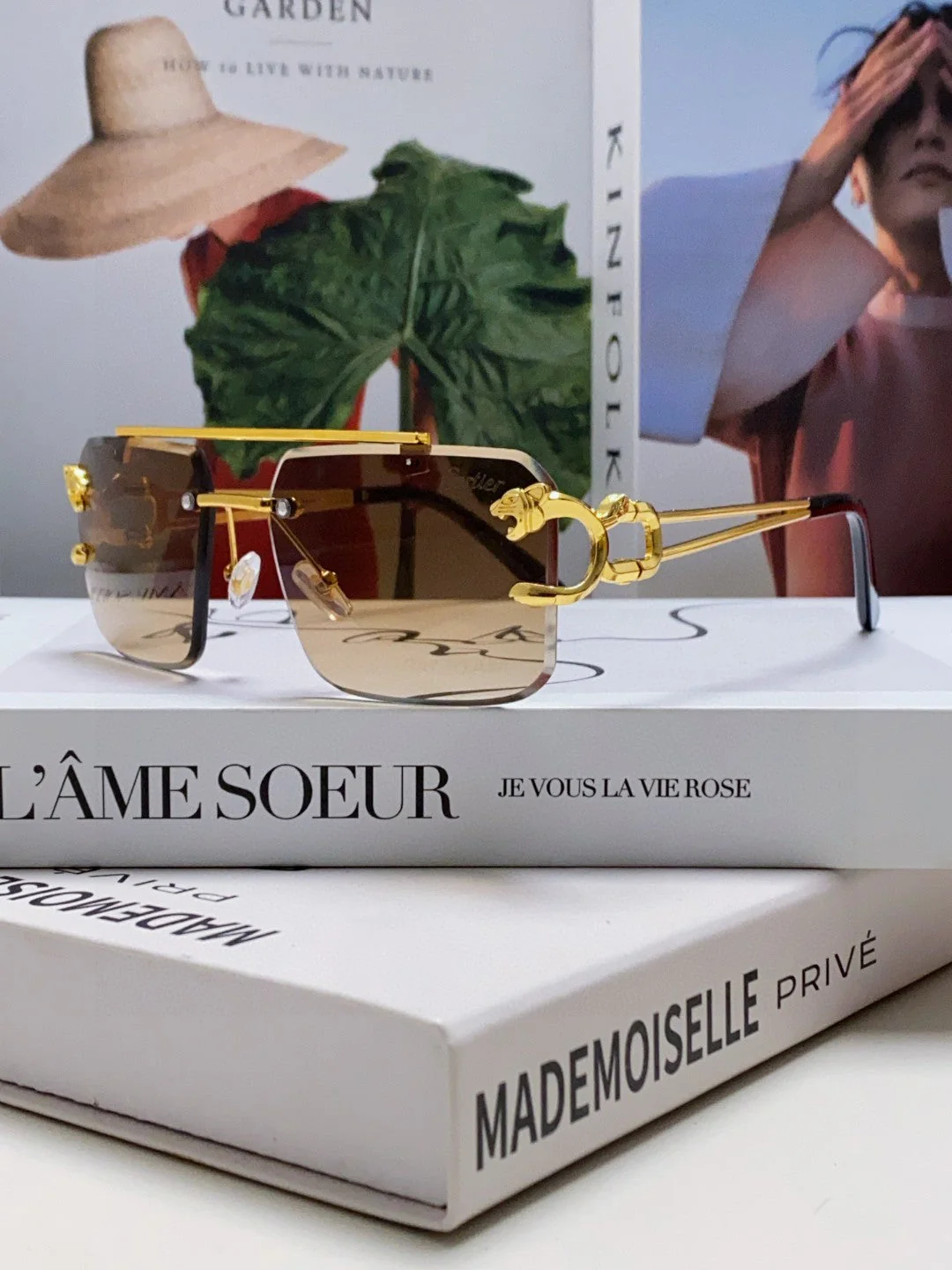 PANTHÈRE RIMLESS RECTANGULAR FRAME SUNGLASSES 543542 IN METAL