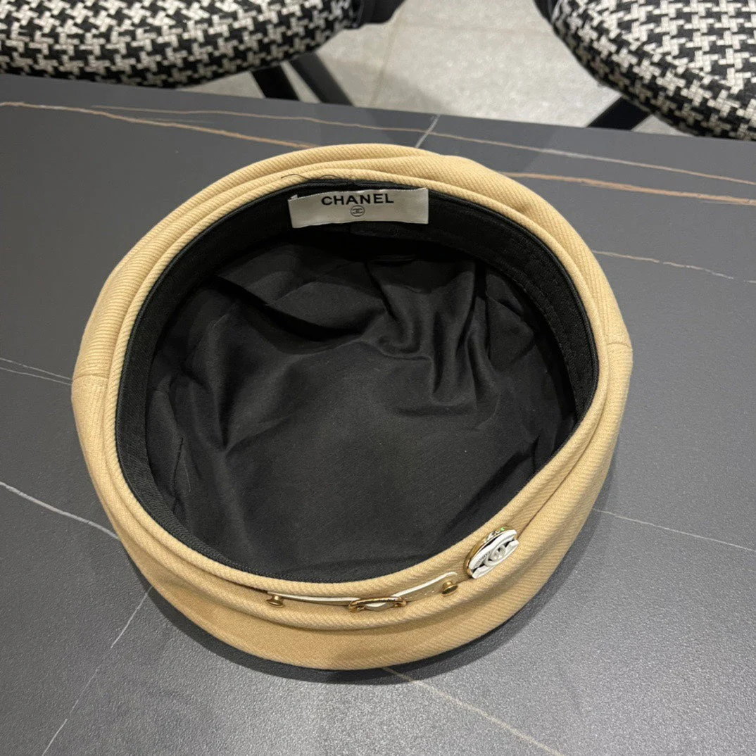 BERET HAT IN OAT YELLOW FABRIC 419384