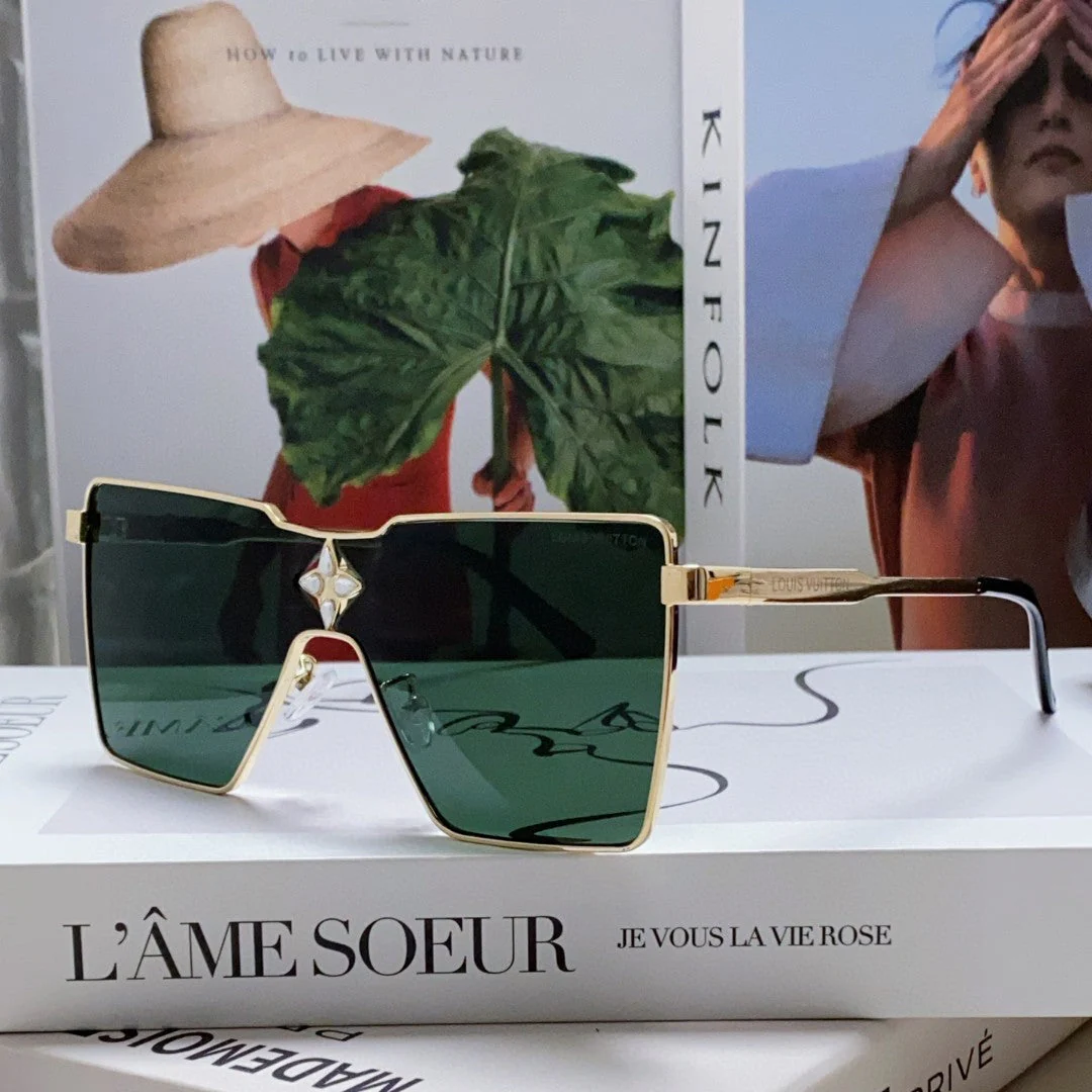 CYCLONE SUNGLASS 581373 IN GOLD METAL DARK GREEN LENSES