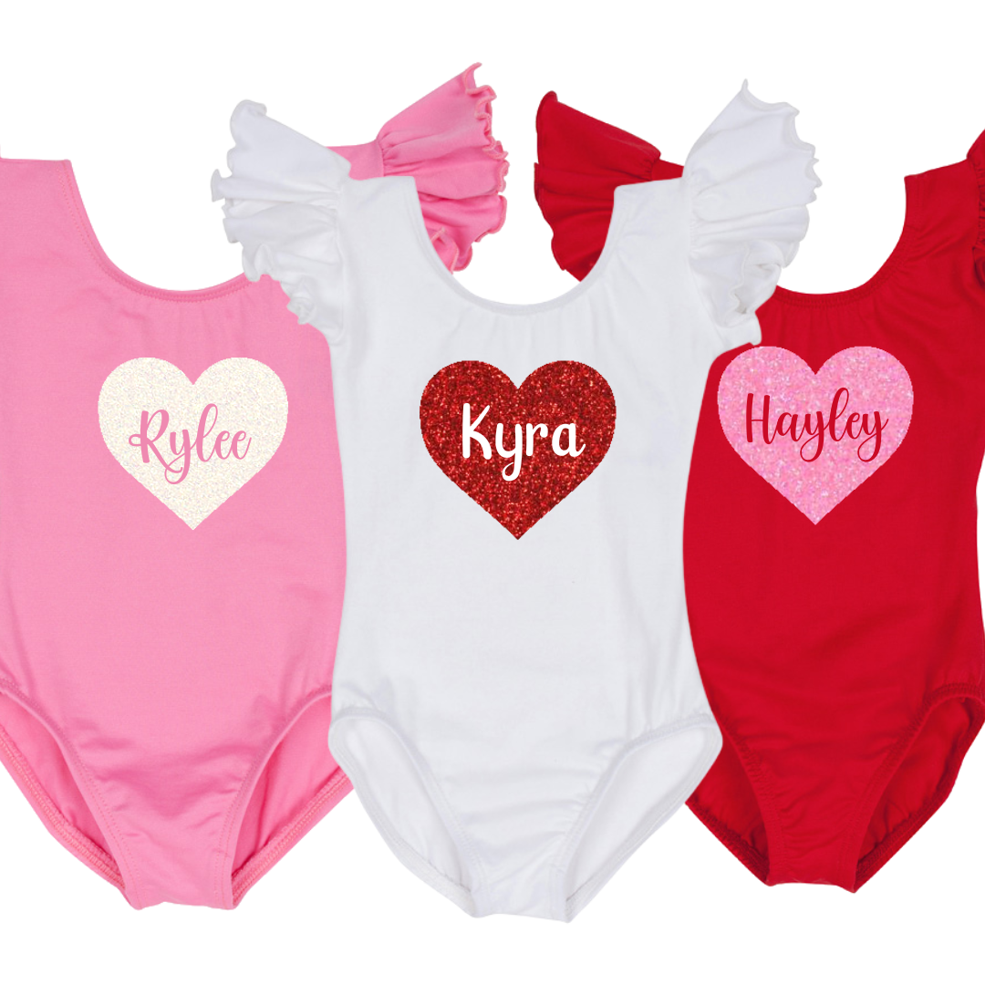 Personalized Heart Ruffle Sleeve Leotard