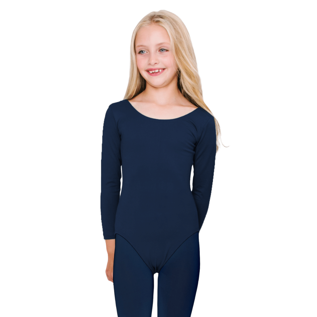 Navy Blue Toddler & Girls Long Sleeve Ballet Dance Leotard