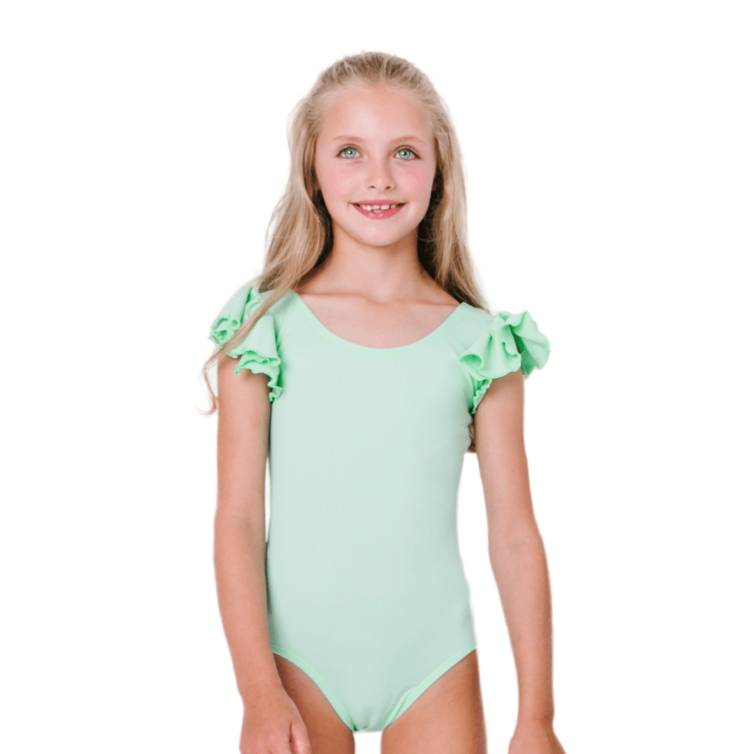 Mint Green Leotard with Flutter/Ruffle Short Sleeve for Toddler & Girls