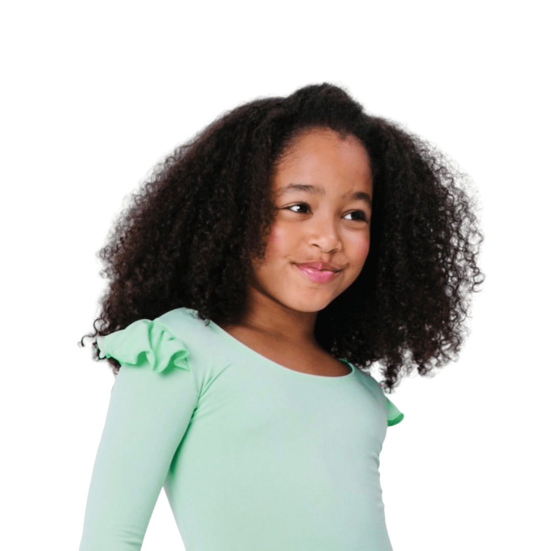 Mint Green Long Sleeve Ruffle Leotard for Toddler and Girls