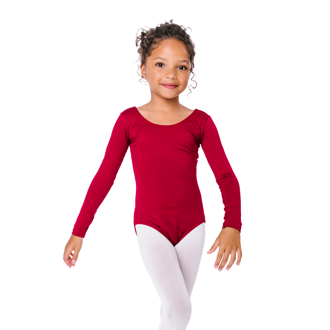 Burgundy Girls Classic Long Sleeve Ballet Dance Leotard