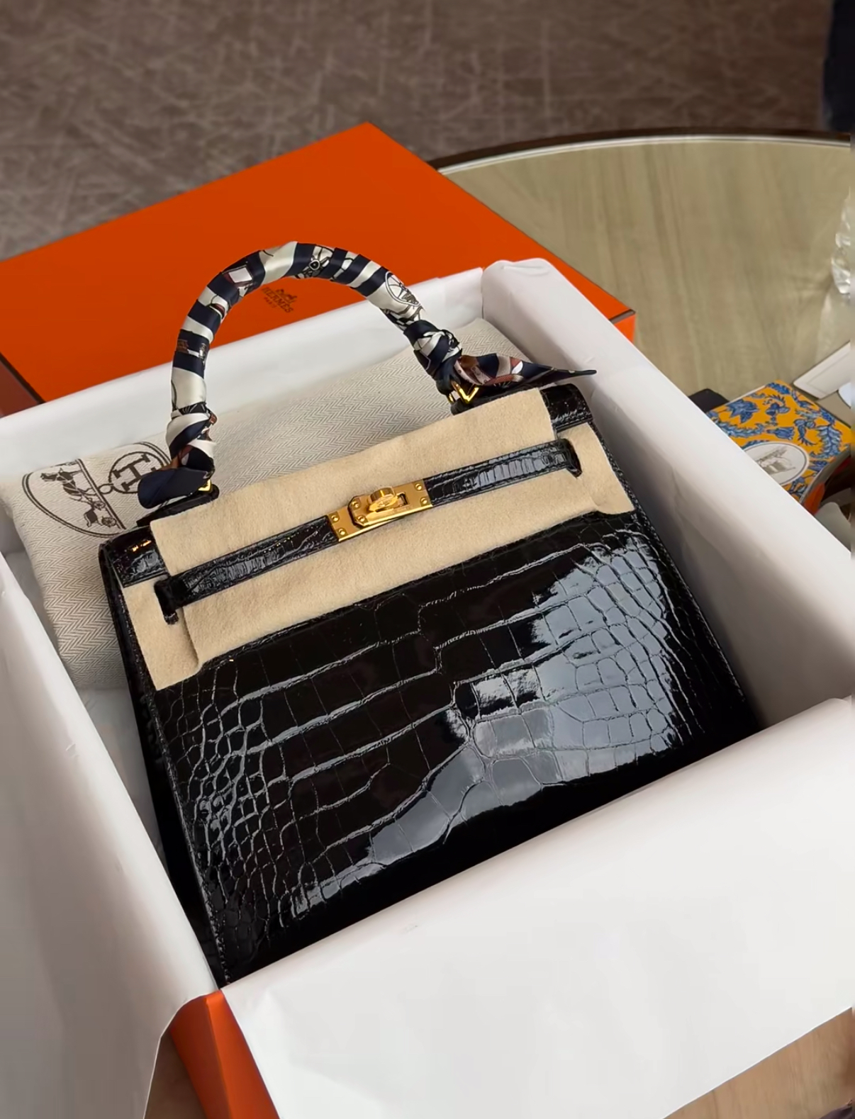 Kelly 28-32 Black Gold Buckle Crocodile Leather Custom