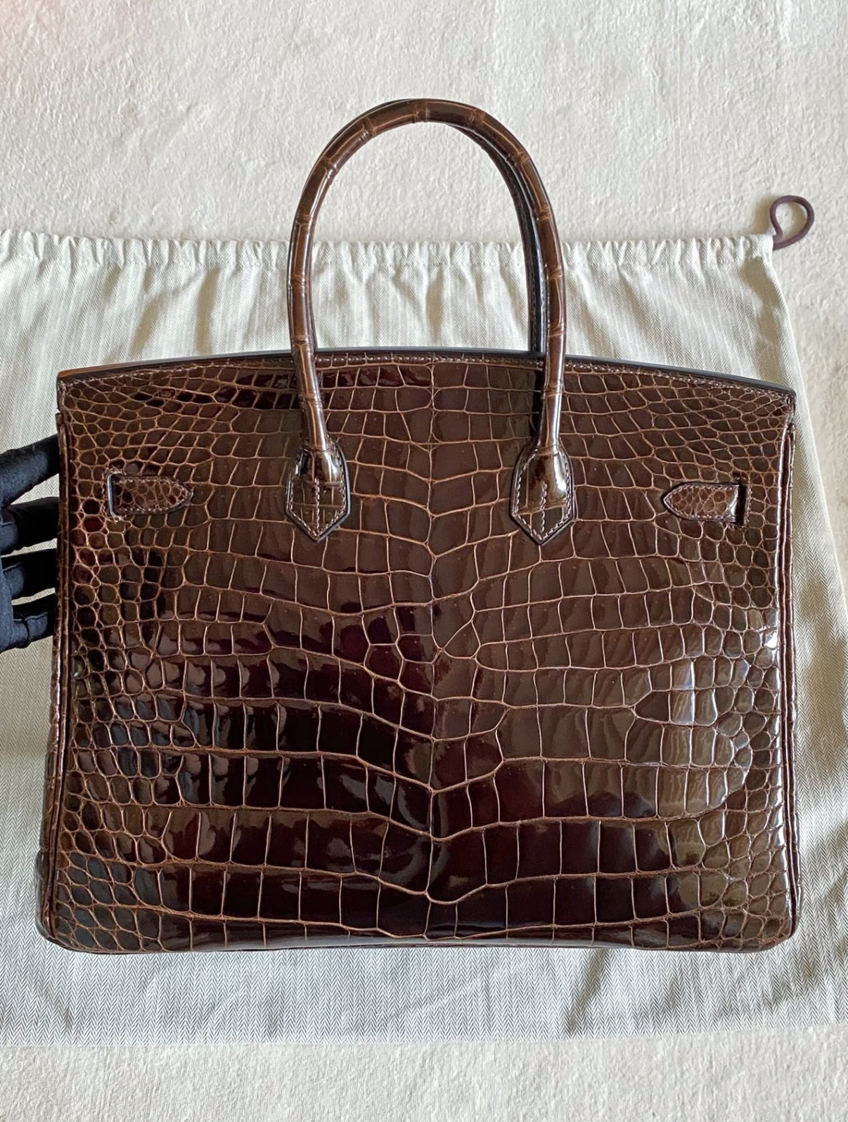 Birkin 25-35 Inverted V Shiny Crocodile Chocolate