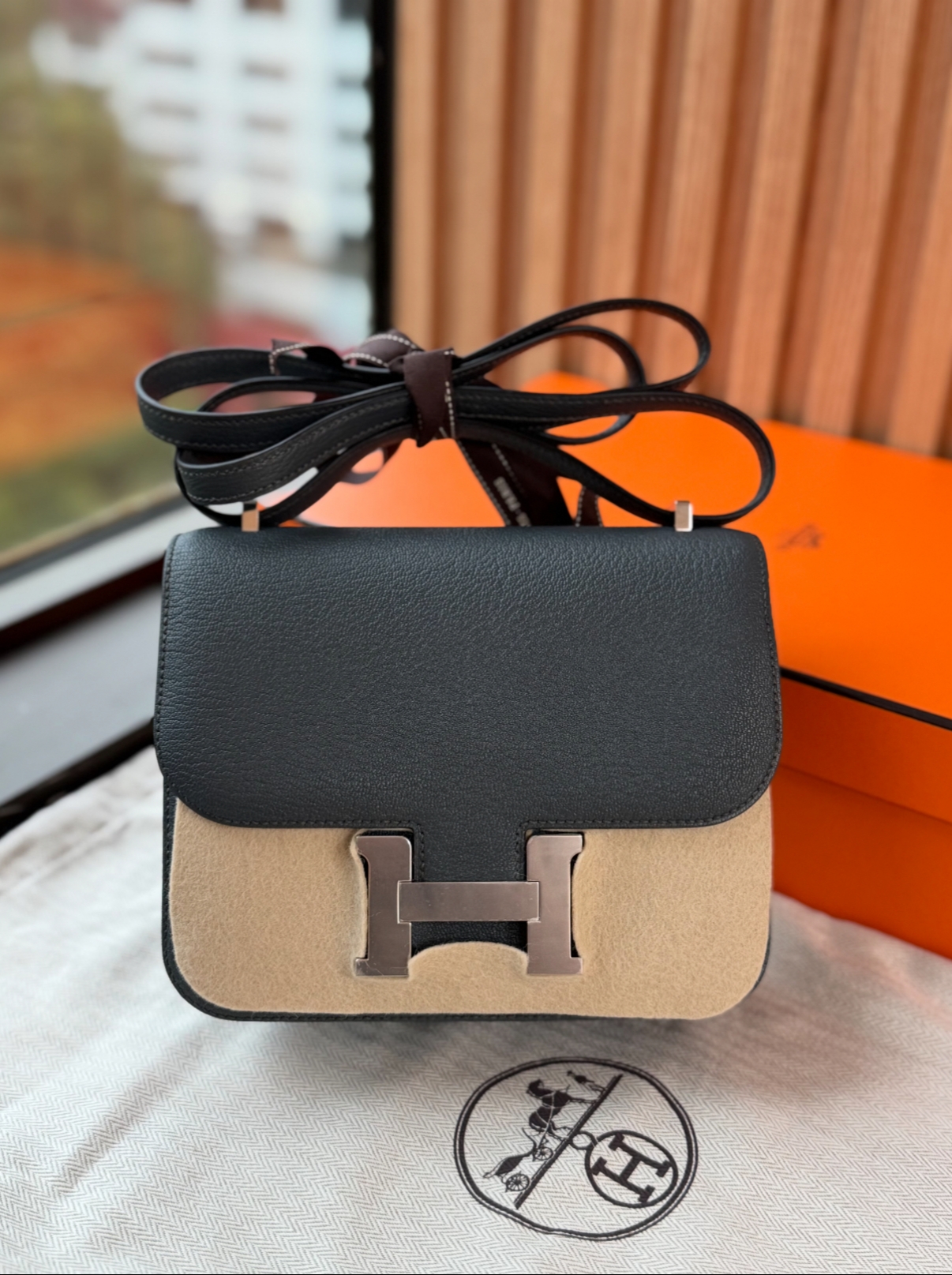 Handcrafted by masters Mini constance CK3T Carbon grey goatskin with silver buckle and K engraving