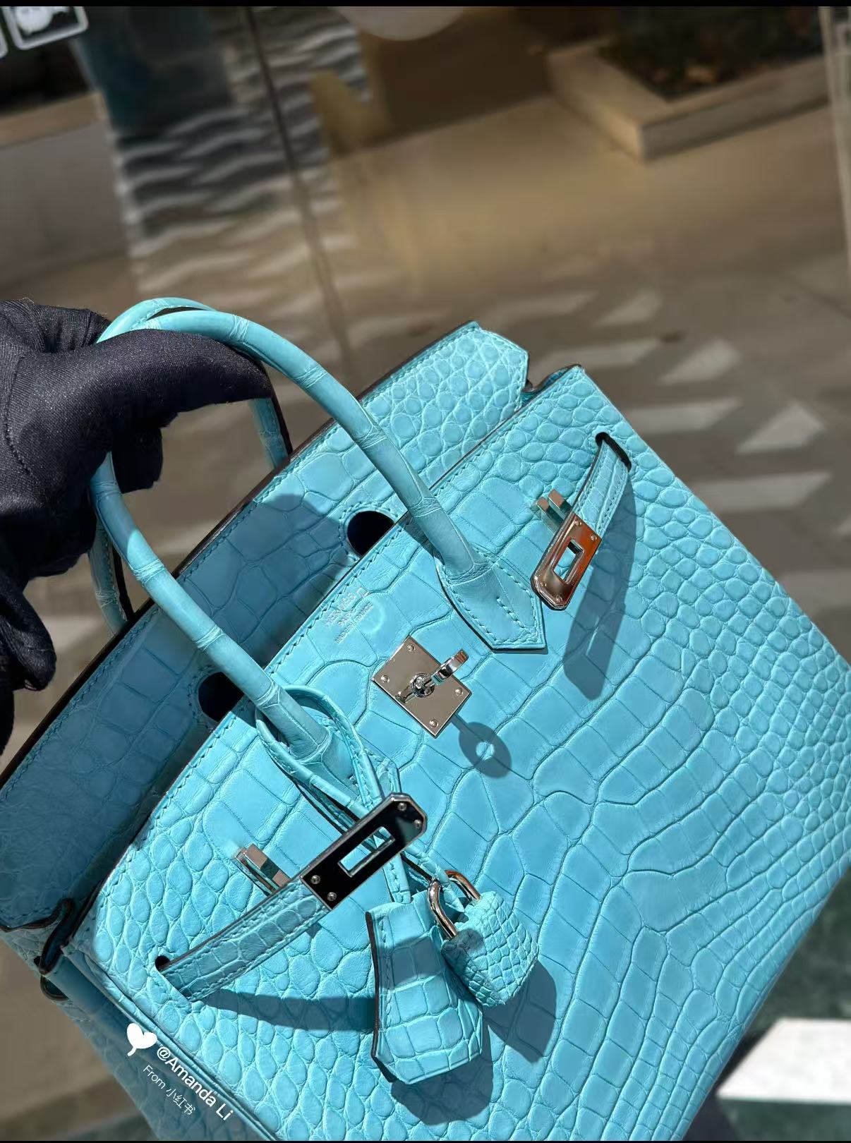 Birkin 25-30 Light Blue Matte Crocodile Leather