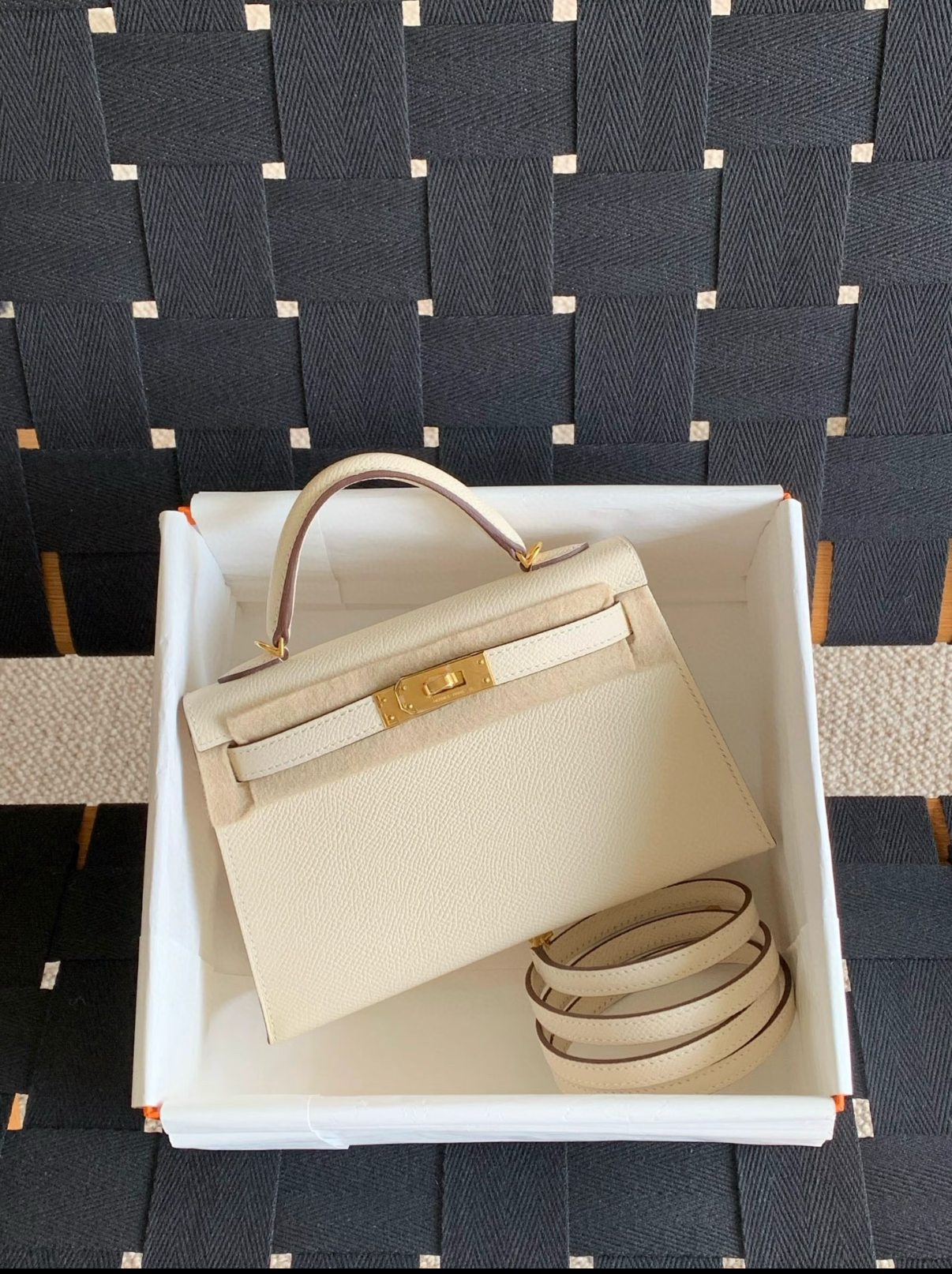 Kelly mini 2 19 crema EPSOM fibbia oro personalizzata