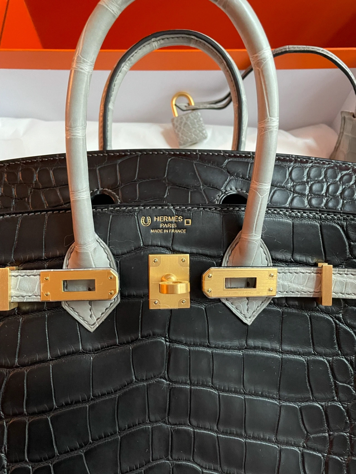 Birkin 25 black white crocodile leather Customized