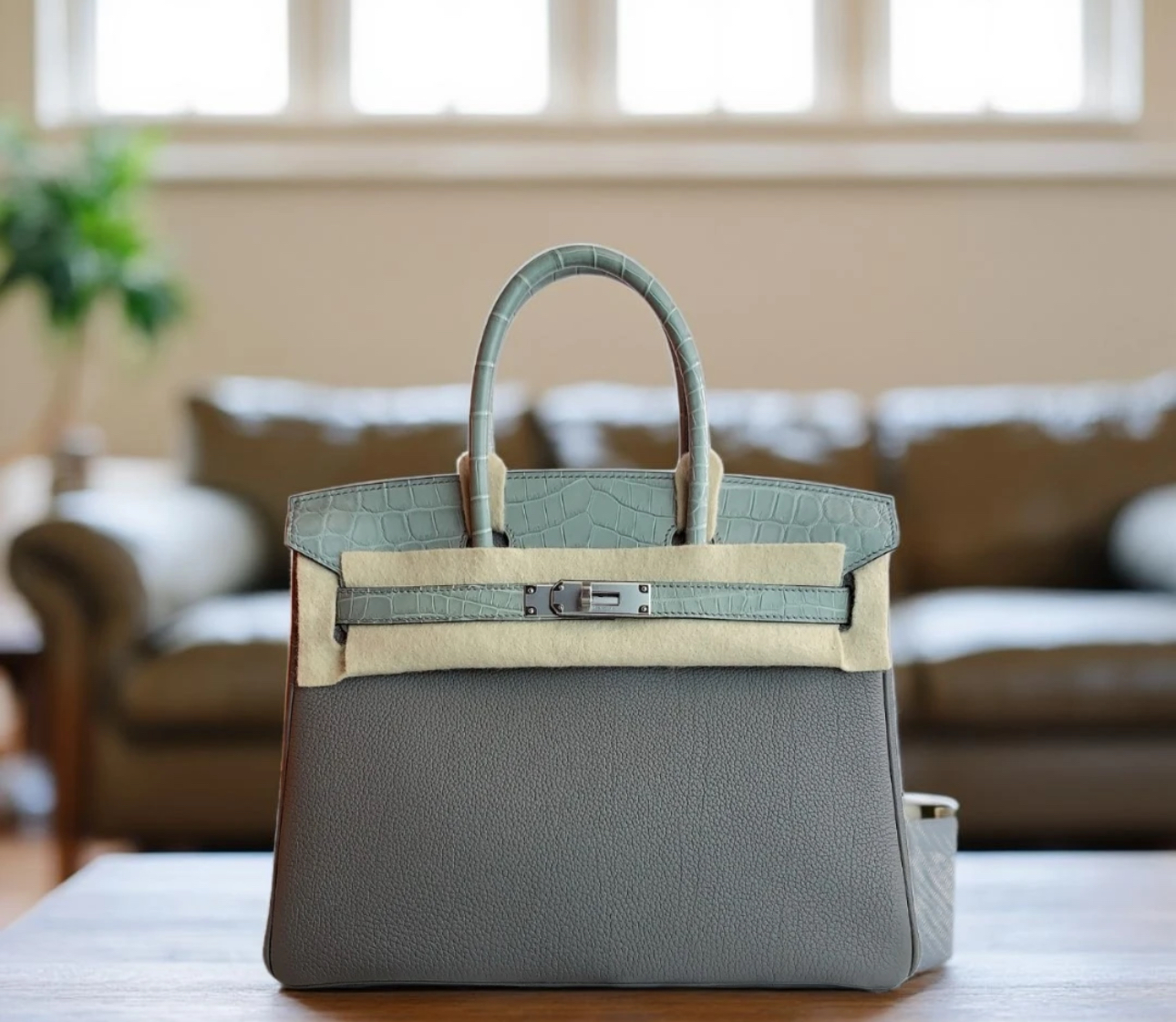 Birkin Bag 25-35 TOGO Grey Crocodile Leather Customized