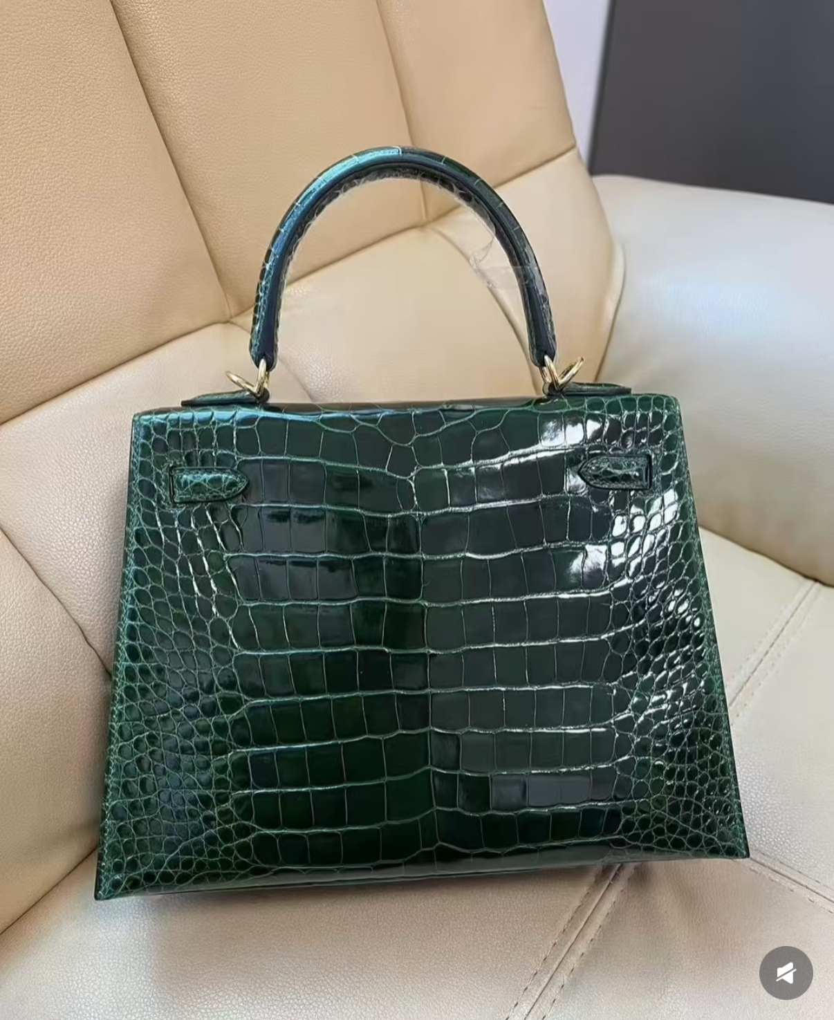 Kelly 25 gold buckle American crocodile shiny emerald green custom