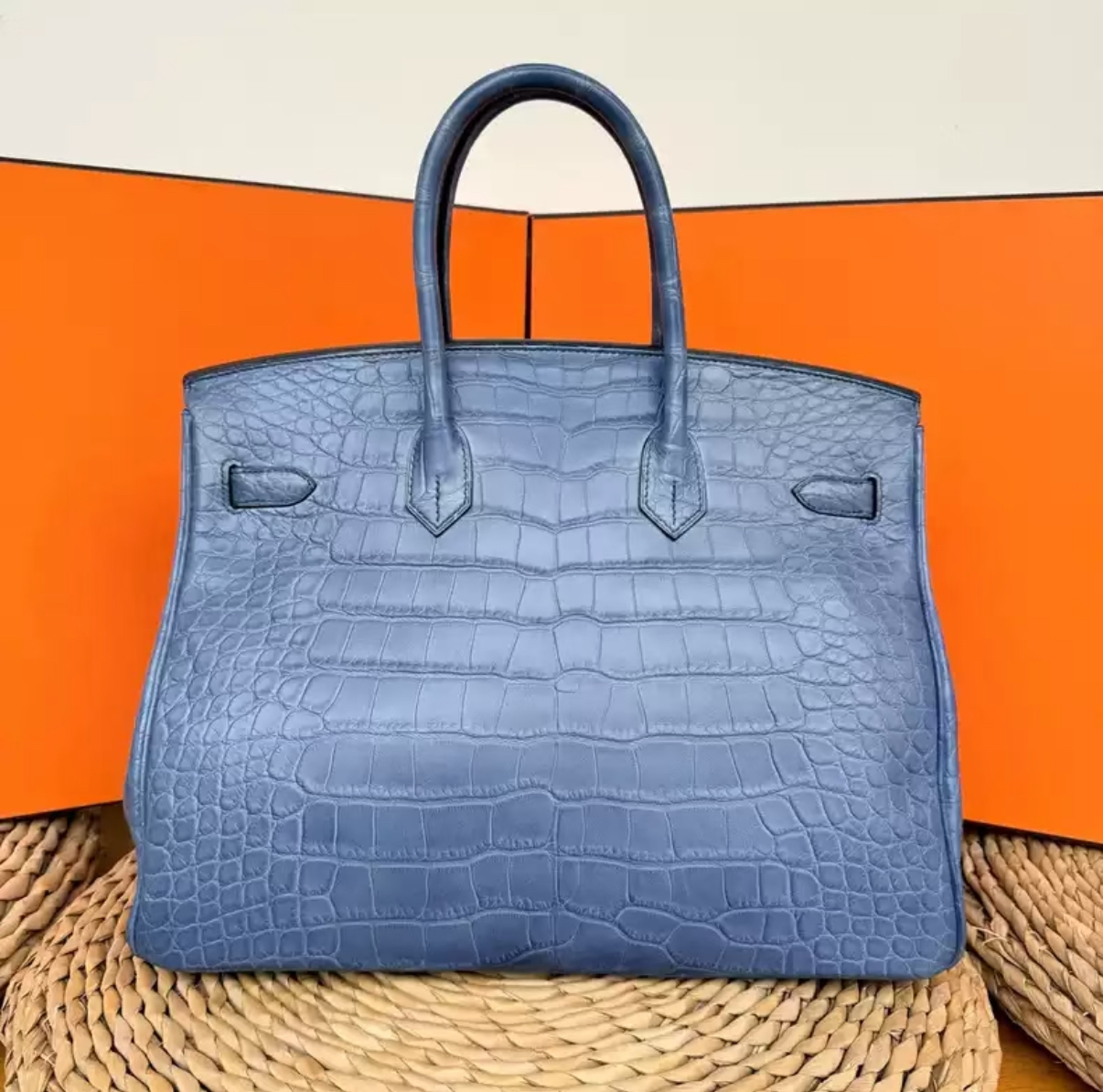 Birkin 25-30 matte blue crocodile leather