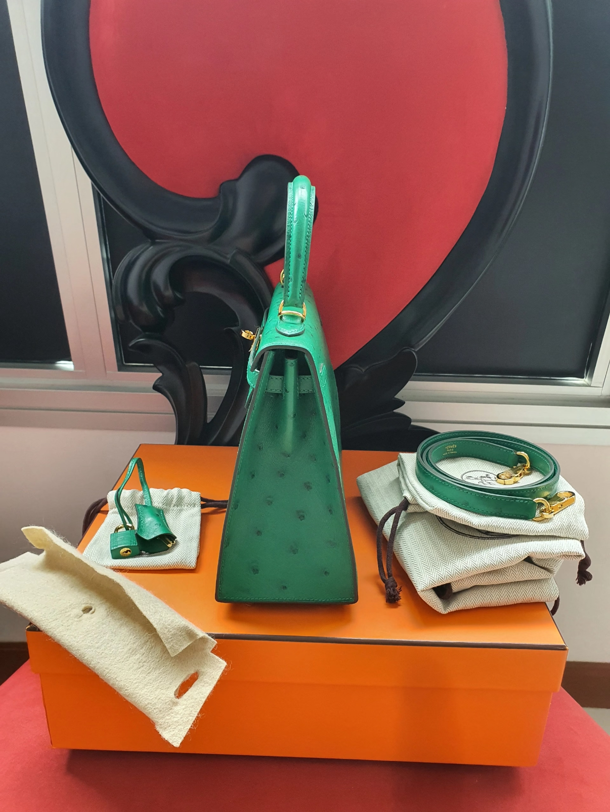 Kelly Sellier 25-28 Ostrich Leather Velvet Green Custom