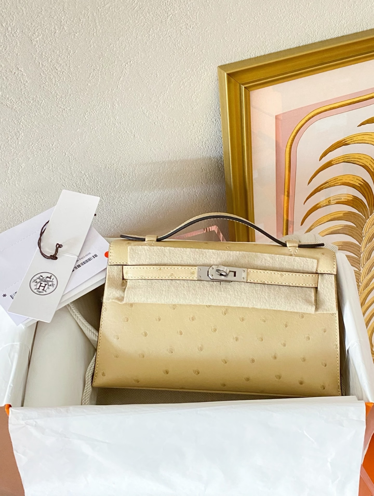 mini Kelly 19cm trench coat gray ostrich leather Customized