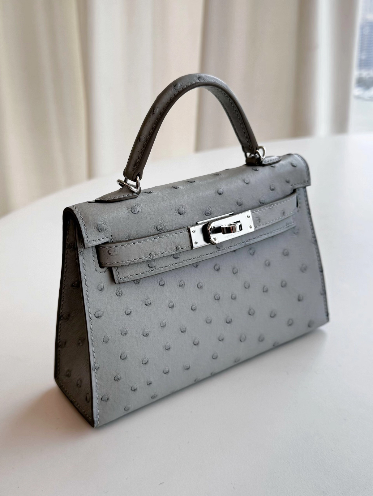Kelly 28 Galaxy Grey Ostrich Leather Custom