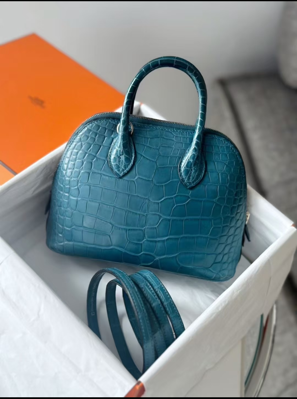 Bolide Mini 18CM Matte crocodile leather Duck Blue