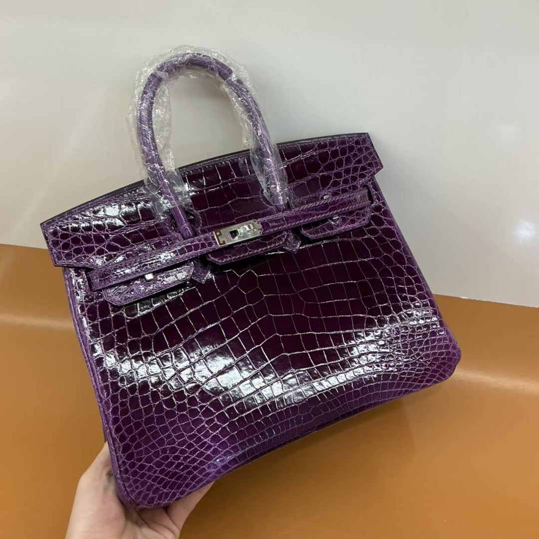 Birkin 25-35 Purple Silver Buckle crocodile leather Custom