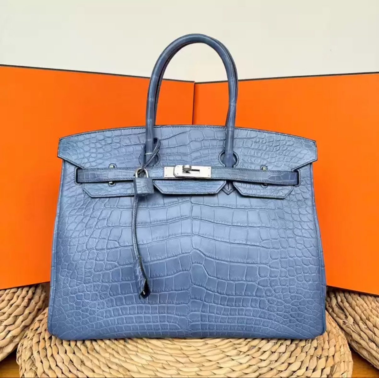 Birkin 25-30 Misty Blue Crocodile Leather