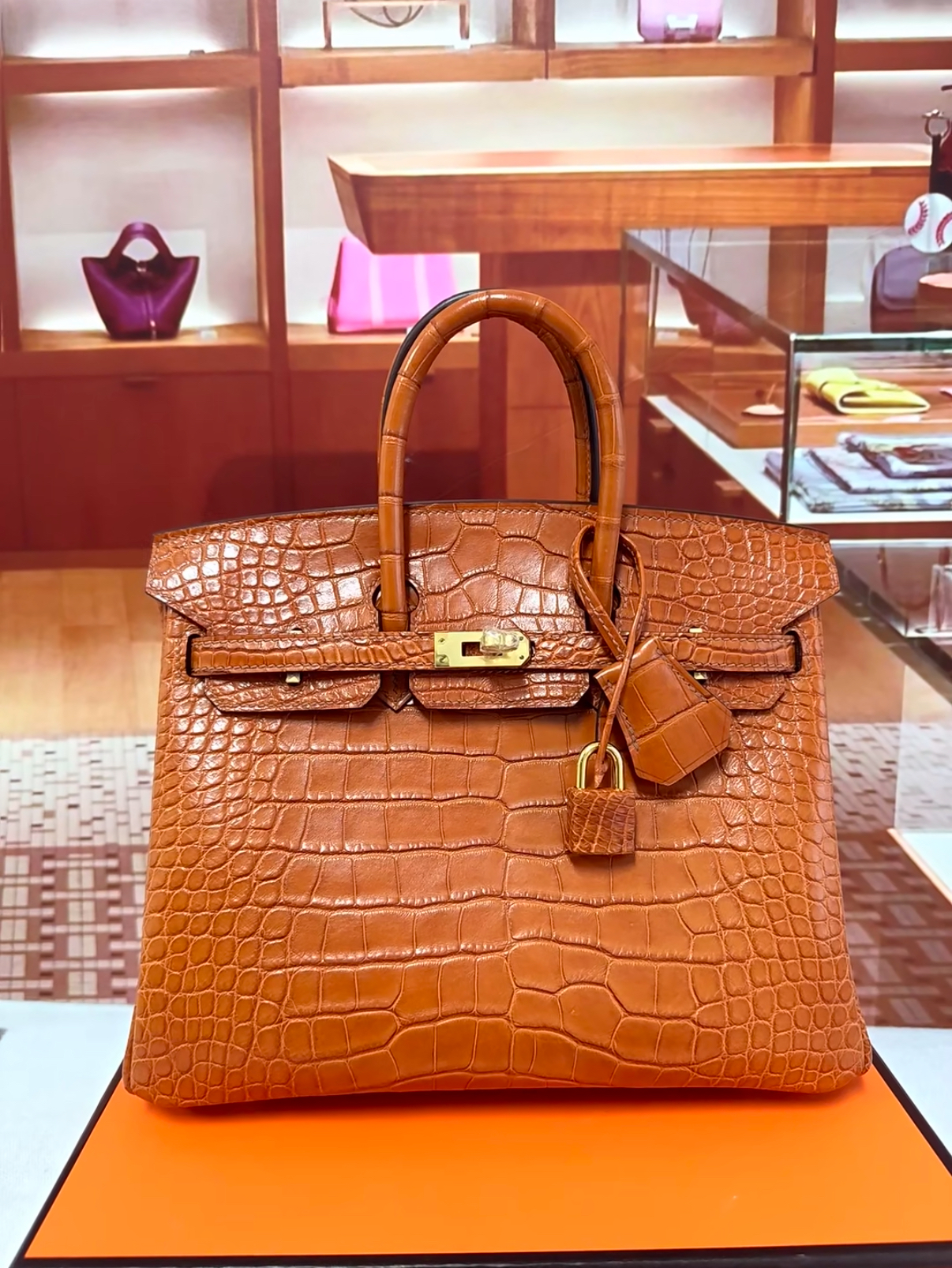 Birkin 25-35 gold-brown matte crocodile leather Custom