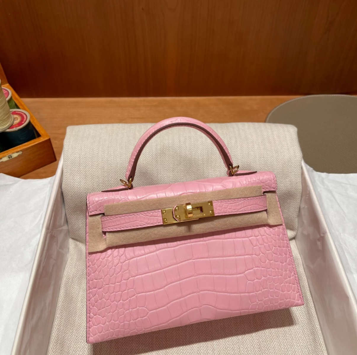 Kell mini 2 light pink Matte crocodile leather custom